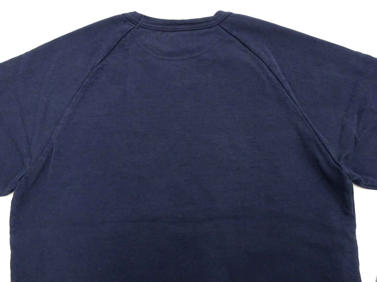 Japan Blue Jeans Long Sleeve French Terry T-Shirt Men's Casual Plain Crew-Neck Raglan-Sleeve Inlay Shirt JBKN1001 Navy-Blue