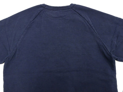 Japan Blue Jeans Long Sleeve French Terry T-Shirt Men's Casual Plain Crew-Neck Raglan-Sleeve Inlay Shirt JBKN1001 Navy-Blue