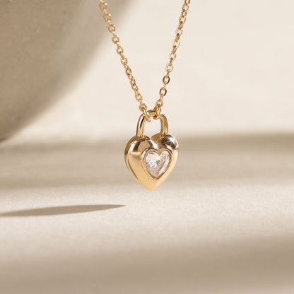 CZ Padlock Heart Necklace | Final Sale