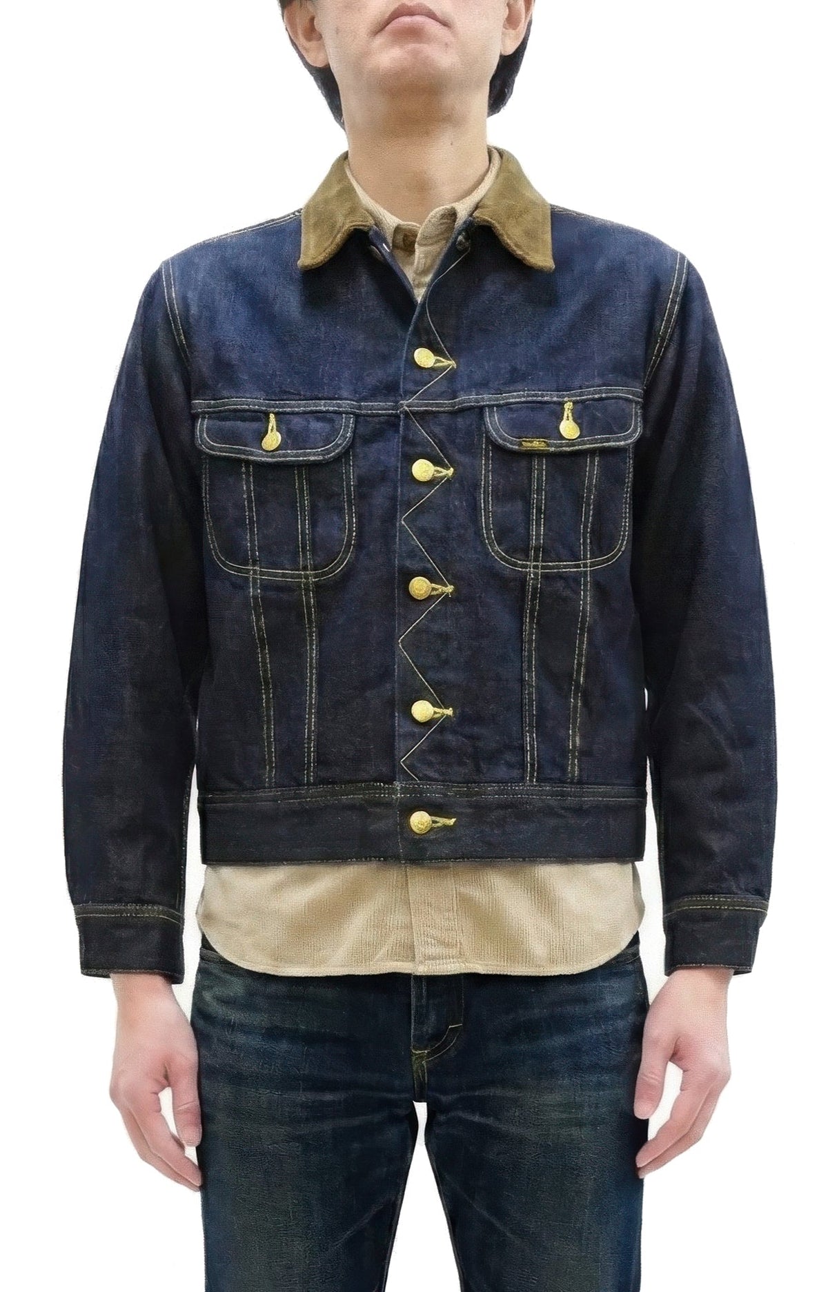 Lee Japan 101-LJ Storm Rider-Inspired Blanket-Lined Denim Jacket - 13 oz Left-Hand Twill Indigo - One-Wash - (LM5110-100 Deep Indigo)