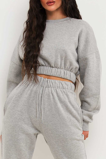 Crop Sweatshirt And Joggers Tracksuit Grey