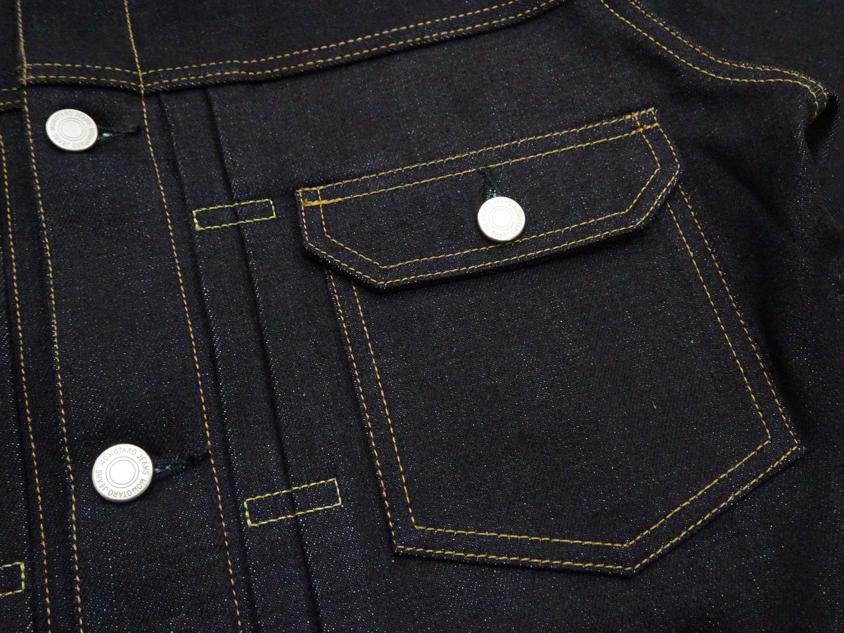 Momotaro Jeans Denim Jacket #002 Men's 1953 Type 2 Style 14.7oz. Zimbabwean Cotton Deep Indigo Denim Jean Jacket MMGJ0002 Sanforized, Unwashed Finish