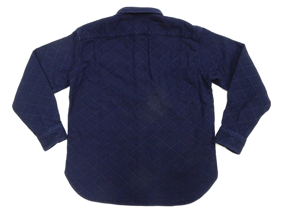 Momotaro Jeans Indigo Sashiko Shirt Men's Casual Japanese Style Long Sleeve Button Up Shirt MXLS1028