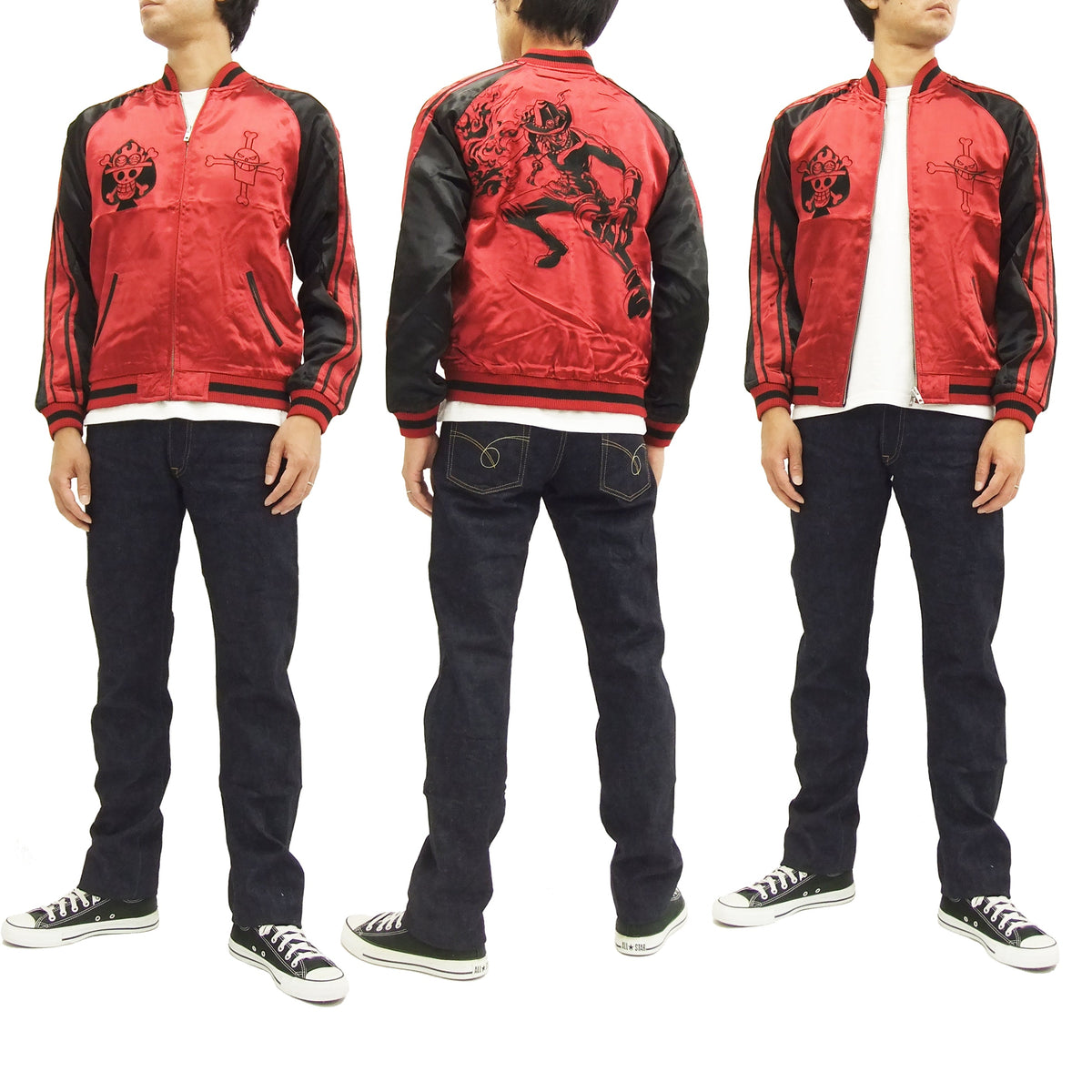 Hanatabi Gakudan Men's Japanese Souvenir Jacket Japanese ONE PIECE Sukajan Script OPSJ-002 Red