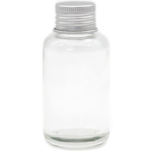 Clear Glass Round Bottle with Silver Lid - 50ml