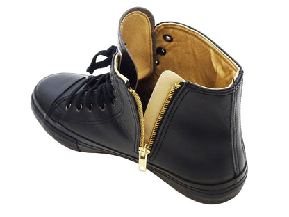 Kojima Genes Sneakers Men's Casual High Top Microfiber leather Sneakers with Side Zip RNB-8008 rnb8008 Black
