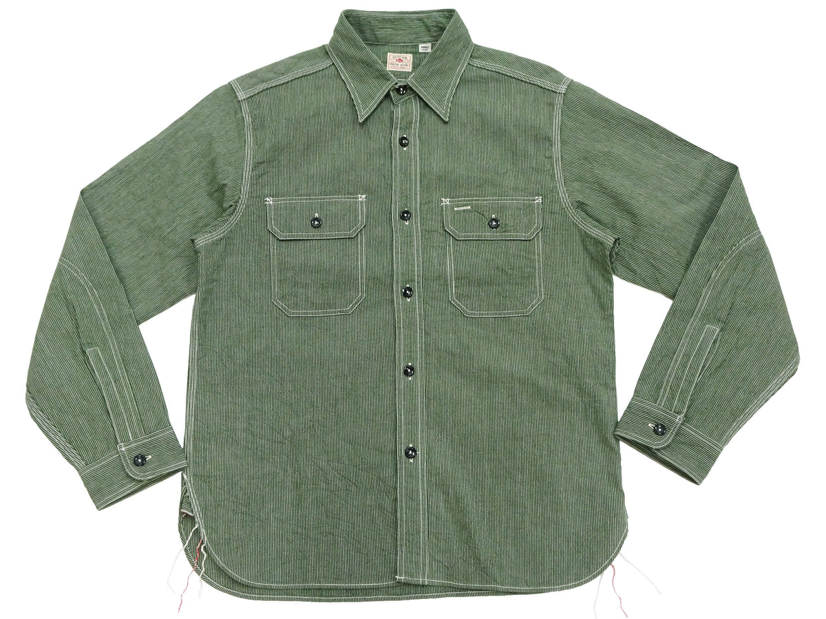 Sugar Cane Work Shirt with Vertical Hairline Code Stripe Pattern Men's Casual Jean Cord Long Sleeve Button Up Shirt SC25511 149 Olive
