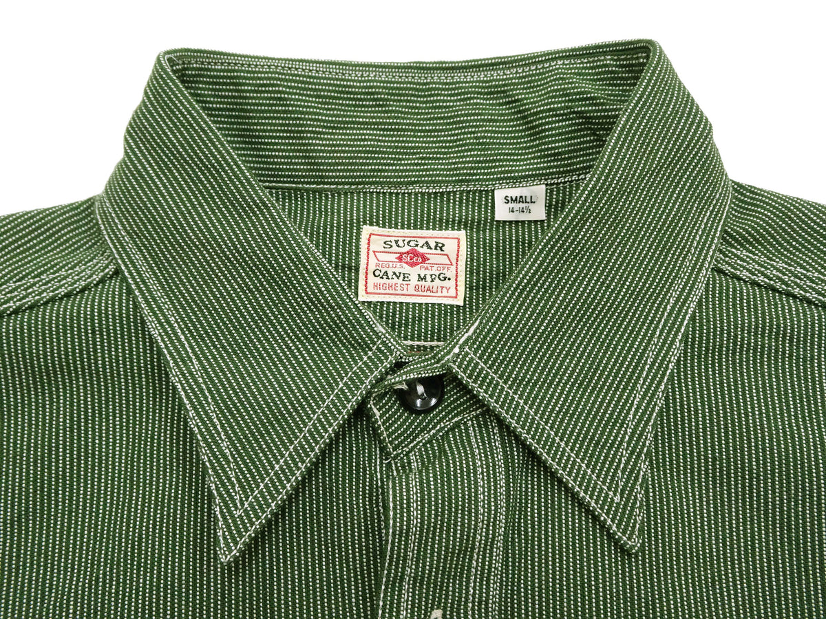 Sugar Cane Work Shirt with Vertical Hairline Code Stripe Pattern Men's Casual Jean Cord Long Sleeve Button Up Shirt SC25511 149 Olive
