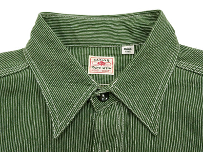 Sugar Cane Work Shirt with Vertical Hairline Code Stripe Pattern Men's Casual Jean Cord Long Sleeve Button Up Shirt SC25511 149 Olive