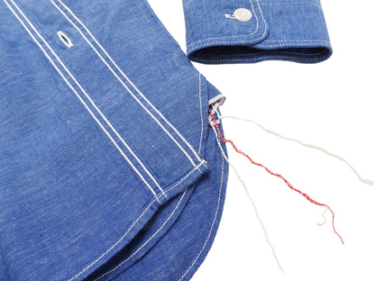 Sugar Cane Men's Long Sleeve VAT-Dyed Solid Chambray Work Shirt, Vintage-Inspired, One-Wash, Made in Japan (SC25513 125 Blue)