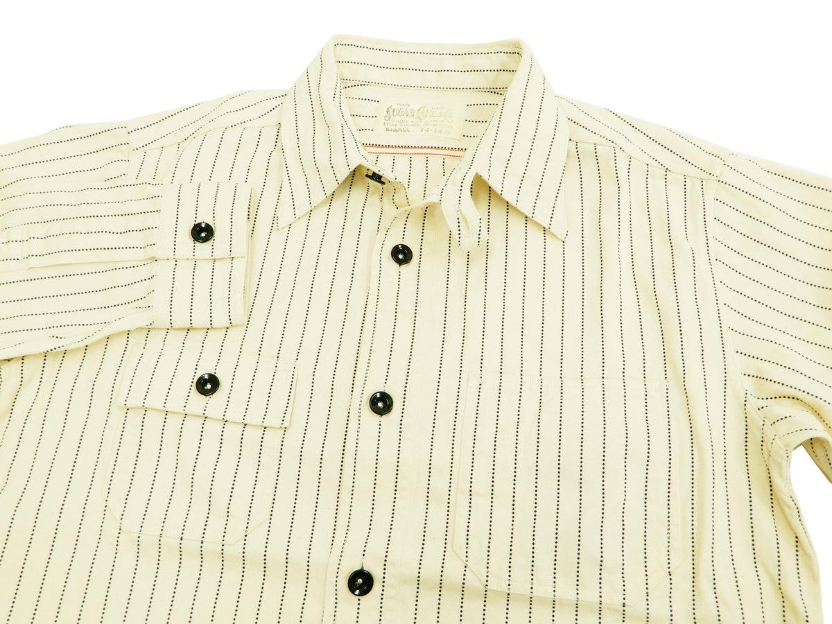 Sugar Cane Men's Ecru Colour Wabash Stripe Work Shirt Long Sleeve Shirt SC27076