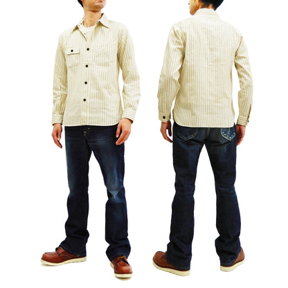 Sugar Cane Men's Ecru Colour Wabash Stripe Work Shirt Long Sleeve Shirt SC27076