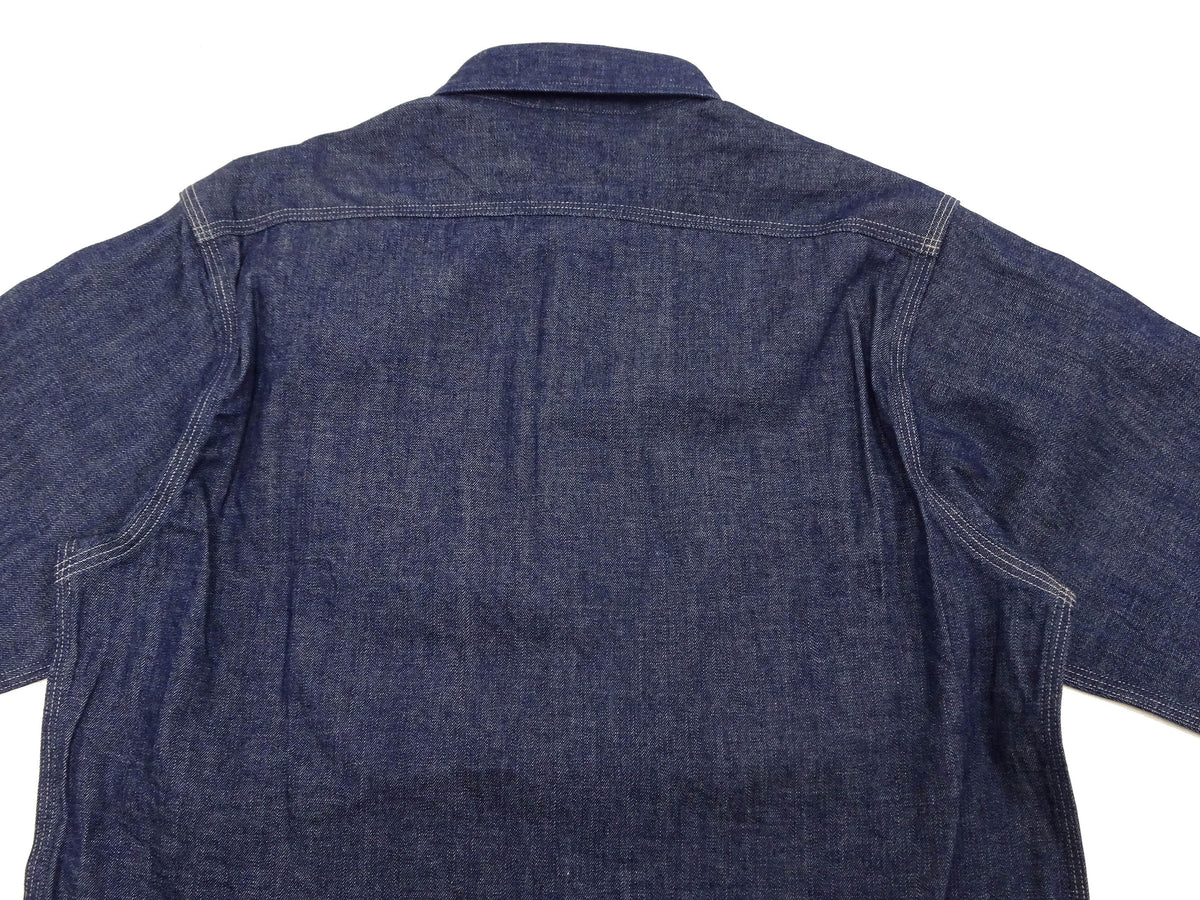 Sugar Cane Denim Shirt Men's Long Sleeve Button Up Plain Jean Work Shirt SC27852 421 Indigo One Wash