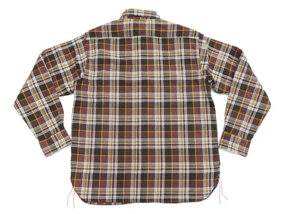 Sugar Cane Men's Long Sleeve Plaid Work Shirt - 100% Cotton Twill, One-Wash, Made in Japan (SC29564 138 Brown)