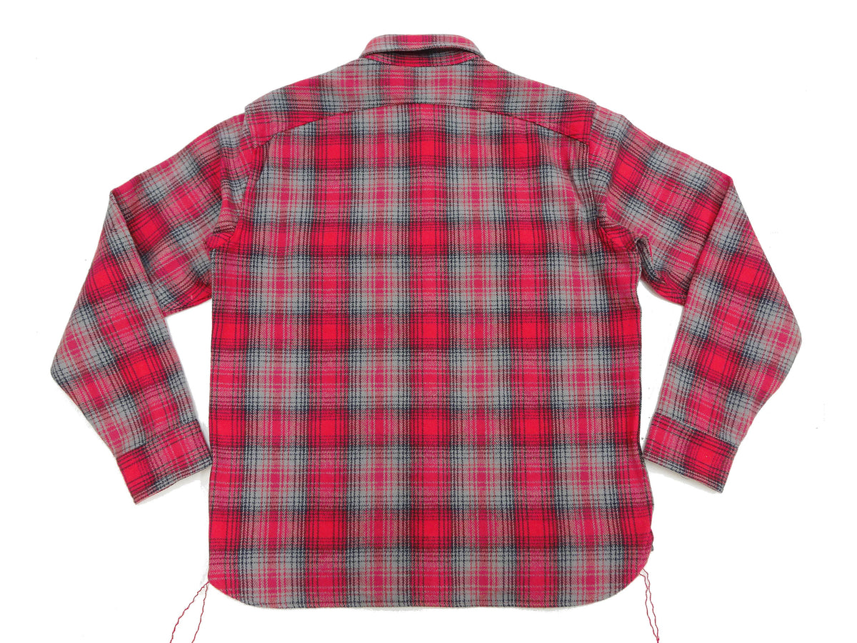 Sugar Cane Men's Vintage-Style Brushed Plaid Flannel Long-Sleeve Work Shirt - Fiction Romance Collection - 100% Cotton Herringbone Twill, Made in Japan (SC29584 165 Red)