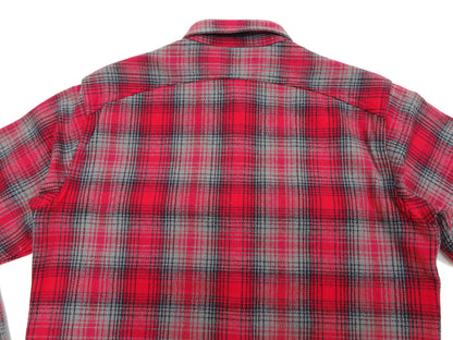 Sugar Cane Men's Vintage-Style Brushed Plaid Flannel Long-Sleeve Work Shirt - Fiction Romance Collection - 100% Cotton Herringbone Twill, Made in Japan (SC29584 165 Red)