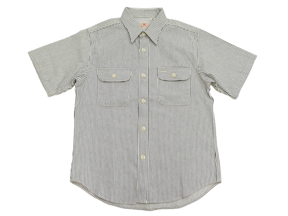 Sugar Cane Hickory Stripe Work Shirt - Men's Casual Short Sleeve Button Up Shirt SC37944 105 Off-White