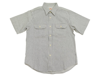 Sugar Cane Hickory Stripe Work Shirt - Men's Casual Short Sleeve Button Up Shirt SC37944 105 Off-White
