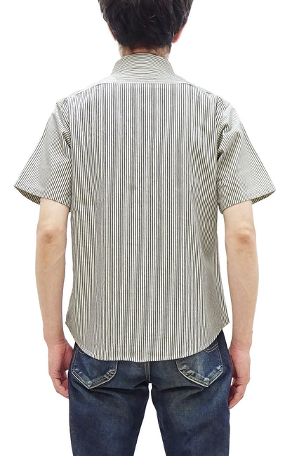 Sugar Cane Hickory Stripe Work Shirt - Men's Casual Short Sleeve Button Up Shirt SC37944 105 Off-White