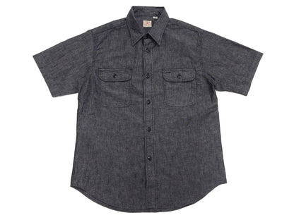Sugar Cane Black Chambray Shirt Men's Casual Short Sleeve Plain Button Up Work Shirt SC39307 119 Black One Wash