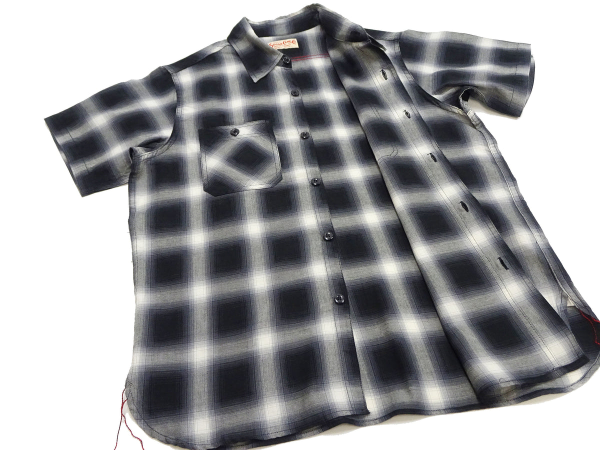Sugar Cane Ombre Plaid Work Shirt Men's Casual Vintage-Style Short Sleeve Check Button Up Shirt SC39519 119 Black