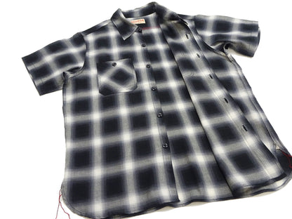 Sugar Cane Ombre Plaid Work Shirt Men's Casual Vintage-Style Short Sleeve Check Button Up Shirt SC39519 119 Black