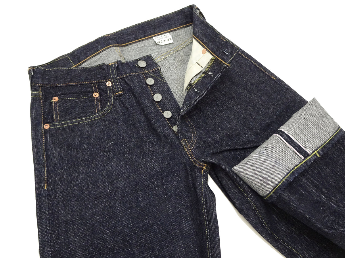 Sugar Cane Jeans SC41947 Men's Classic Straight Fit One-Washed 14.25 oz. Deep Indigo Denim Pants 1947 Model