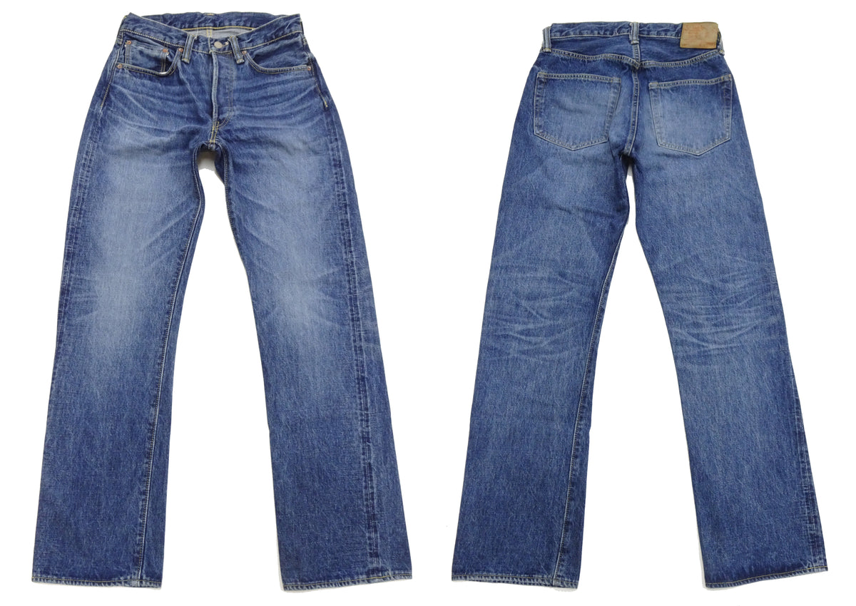 Sugar Cane Jeans SC41947SW Men's Regular Straight Fit Pre-Aged Jeans 14.25 oz. Indigo Faded Denim Pants 1947 Model (Length 32)