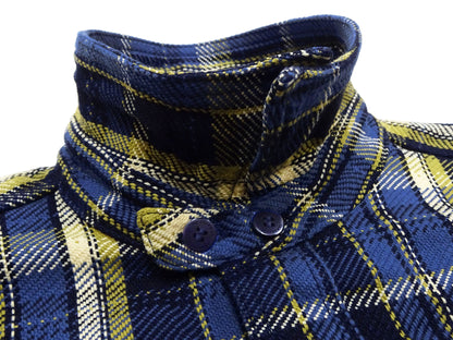 Samurai Jeans Indigo Plaid Flannel Shirt Men's Heavyweight Long Sleeve Button Up Work Shirt SIN23-01 Indigo/Blue Plaid