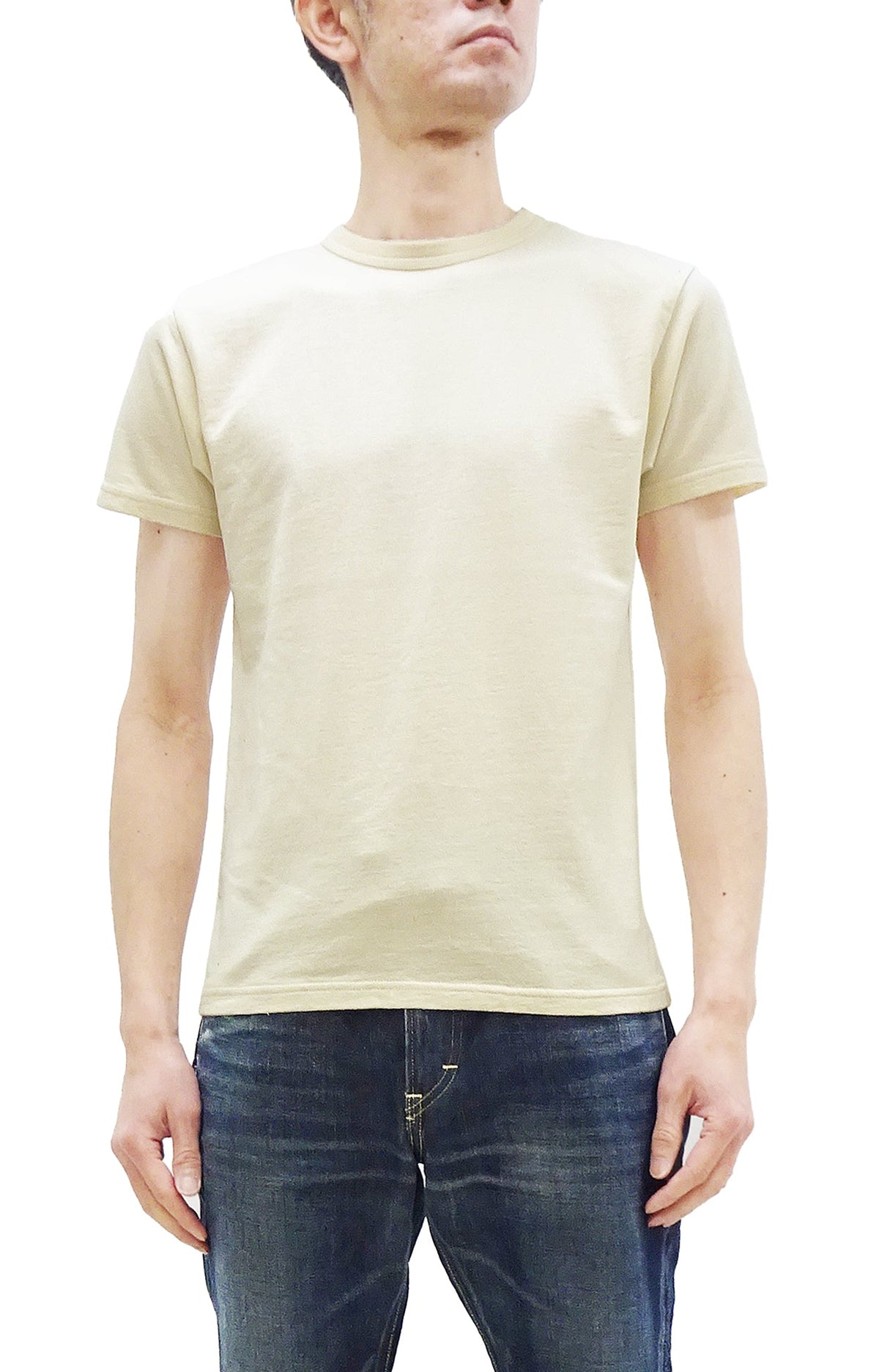 Samurai Jeans T-shirt Men's Plain Short Sleeve French Terry Fabric Tee Inlay Loopwheele T-Shirt SJST24-RIM Faded-Ivory