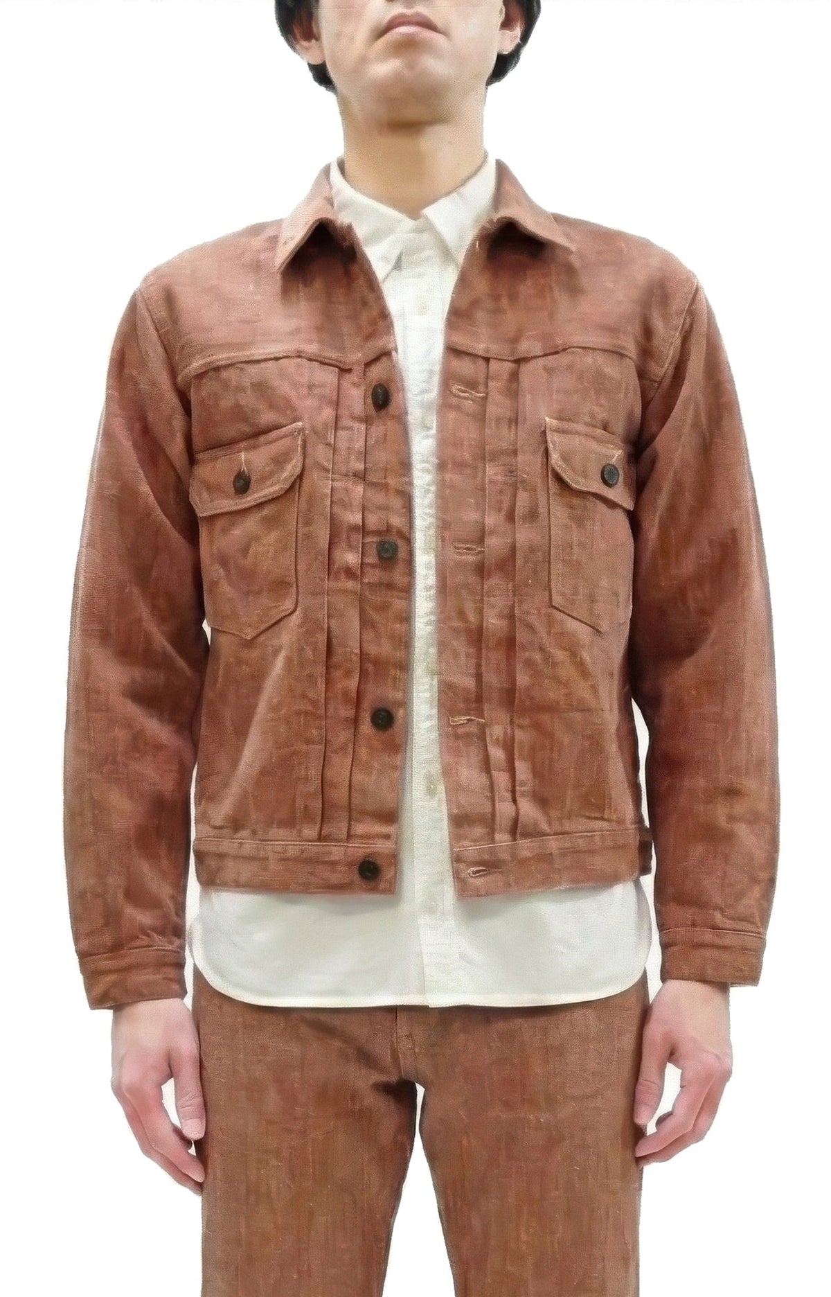 Studio D'artisan Denim Jacket SP-109 Men's 16oz. Natural Persimmon Tannin-Dyed Slub Selvedge Denim 1953 Type 2 Style Jean Jacket Reddish-brown One-Wash