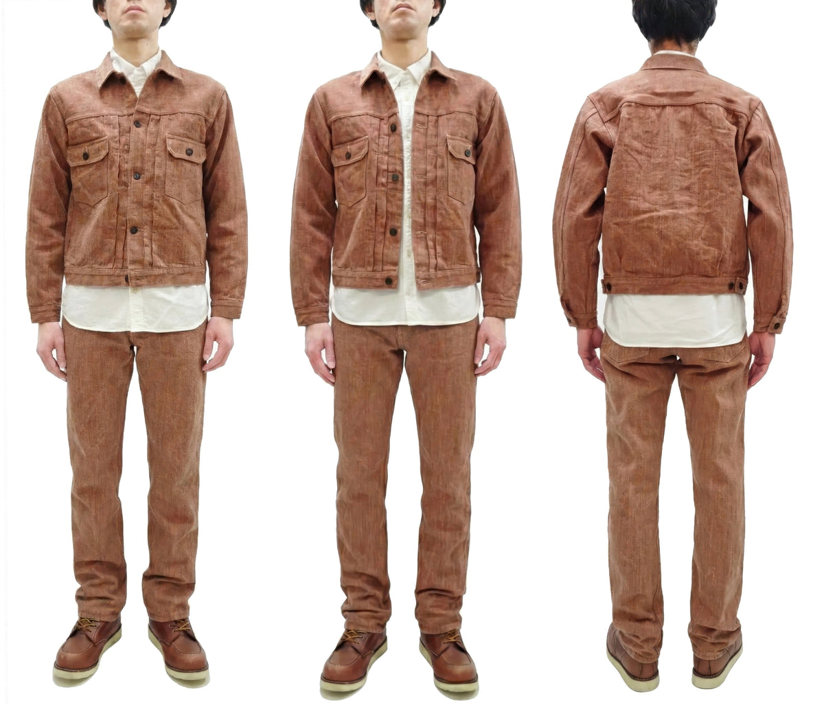 Studio D'artisan Denim Jacket SP-109 Men's 16oz. Natural Persimmon Tannin-Dyed Slub Selvedge Denim 1953 Type 2 Style Jean Jacket Reddish-brown One-Wash