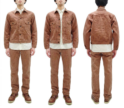 Studio D'artisan Denim Jacket SP-109 Men's 16oz. Natural Persimmon Tannin-Dyed Slub Selvedge Denim 1953 Type 2 Style Jean Jacket Reddish-brown One-Wash