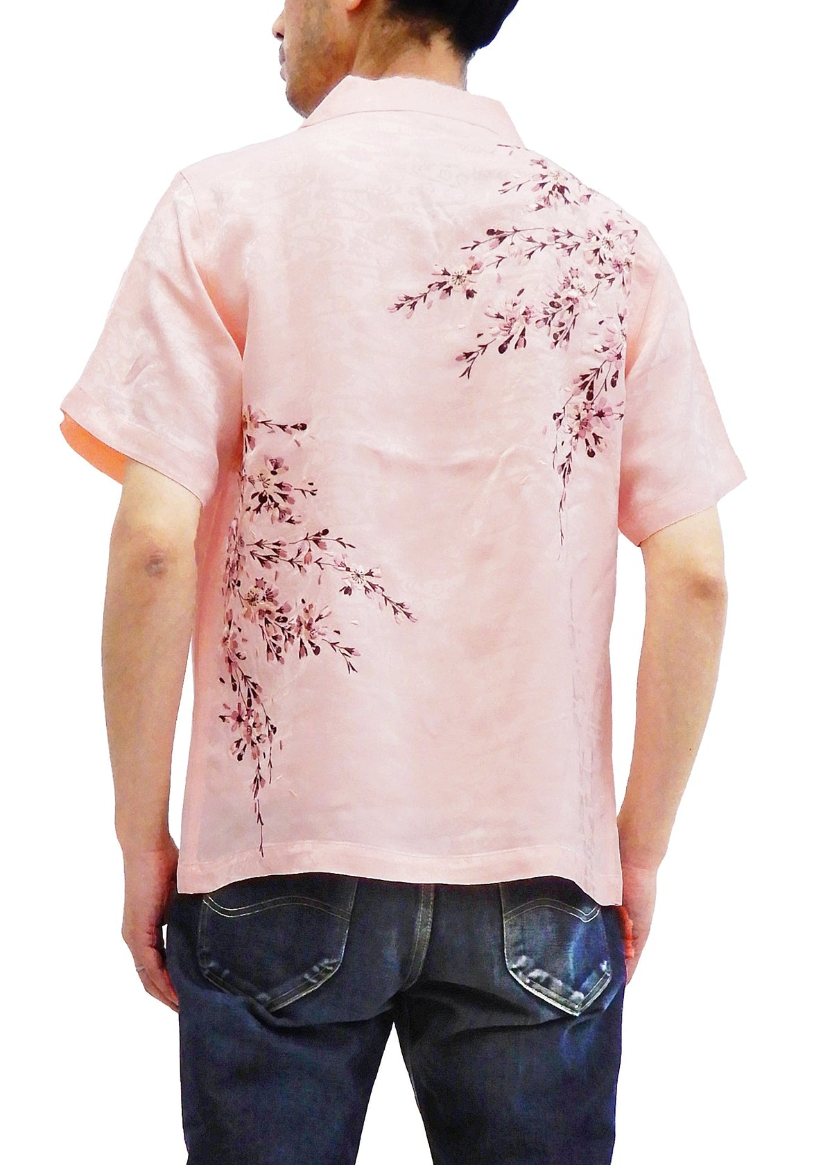 Hanatabi Gakudan Men's S/S Jacquard Shirt with Japanese Art Embroidery SS-001 Pink