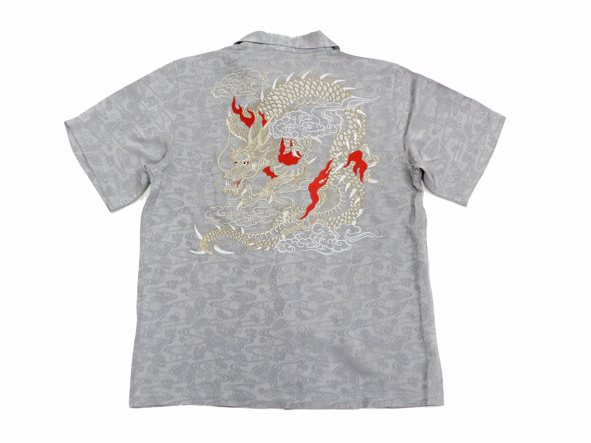 Hanatabi Gakudan Men's S/S Jacquard Shirt with Japanese Art Embroidery SS-003 Gray