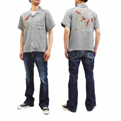 Hanatabi Gakudan Men's S/S Jacquard Shirt with Japanese Art Embroidery SS-003 Gray
