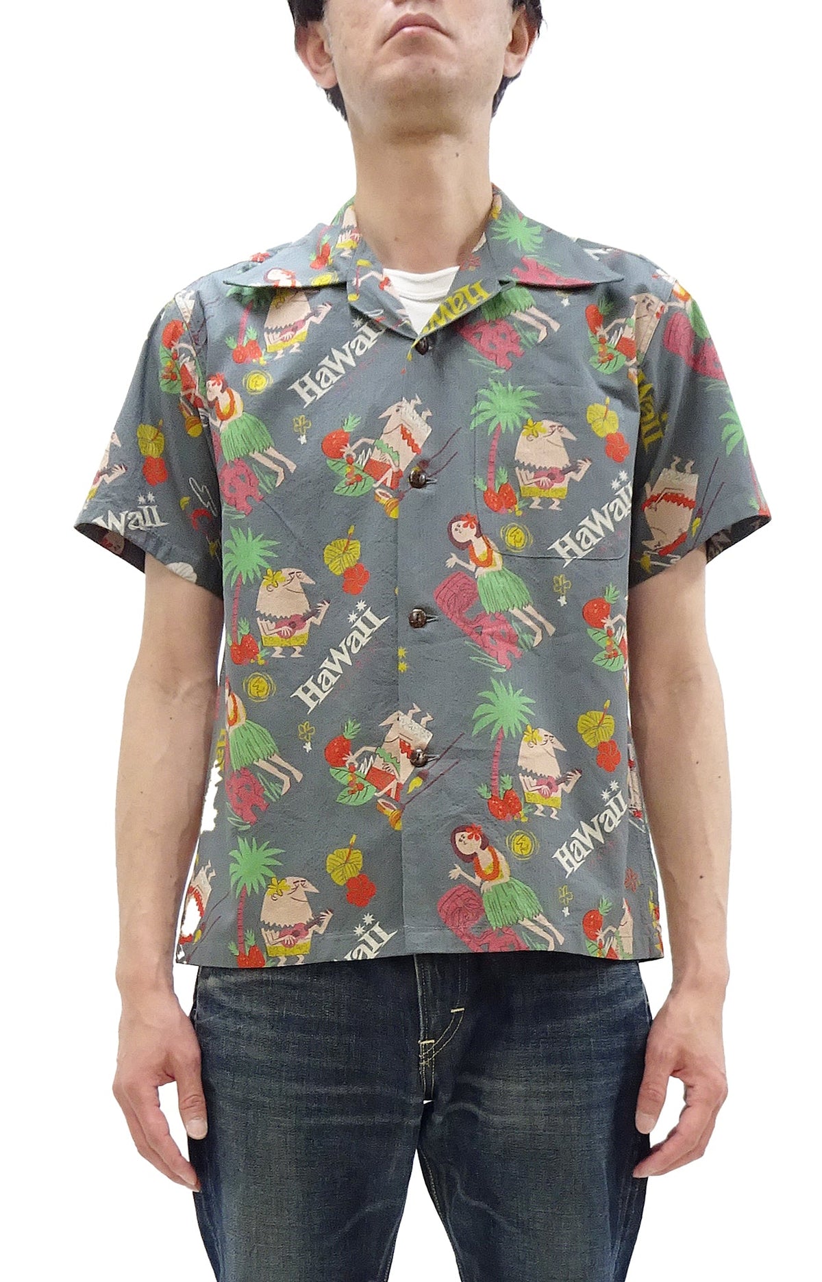Sun Surf Men's Cotton Hawaiian Shirt - Uncle Torys Graphic Design - Short-Sleeve Aloha Shirt "TRIP TO HAWAII" SS39537 119 Faded-Black