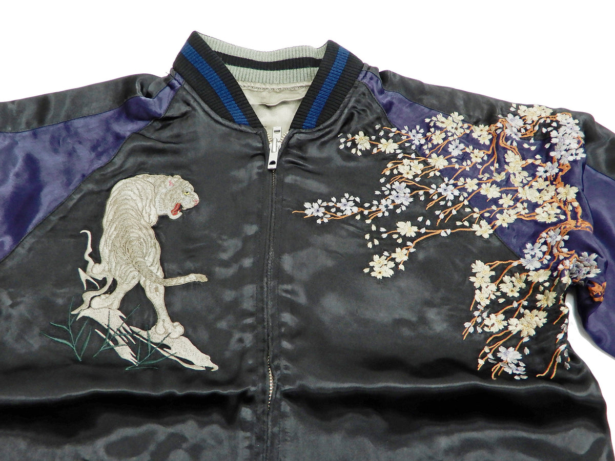 Hanatabi Gakudan Men's Japanese Souvenir Jacket Japanese white tiger Sukajan Script SSJ-033