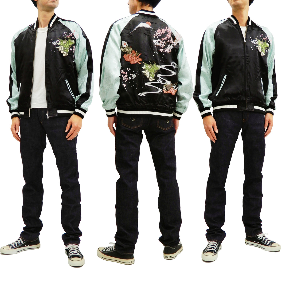 Hanatabi Gakudan Men's Japanese Souvenir Jacket Japanese Cat Art Sukajan SSJ-703