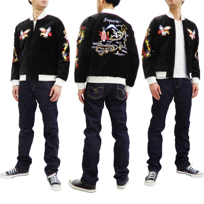 Hanatabi Gakudan Men's Velvet Japanese Souvenir Jacket Japan Map Sukajan Script SVJ-001