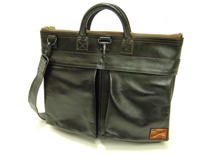 TOYS McCOY Men's Leather Shoulder Bag - U.S. Air Force Helmet Bag Style - TMA2418, 030 Black Horsehide x Nickel Zipper