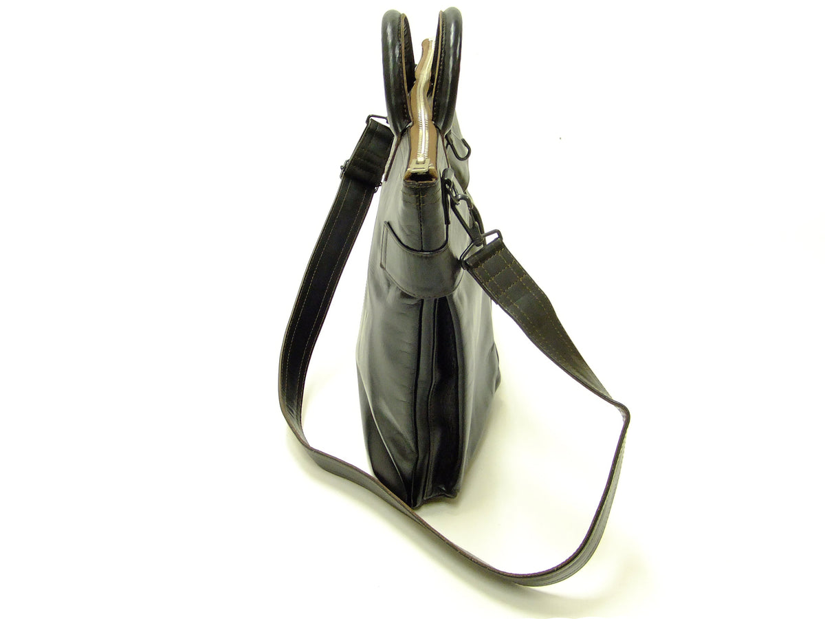 TOYS McCOY Men's Leather Shoulder Bag - U.S. Air Force Helmet Bag Style - TMA2418, 030 Black Horsehide x Nickel Zipper