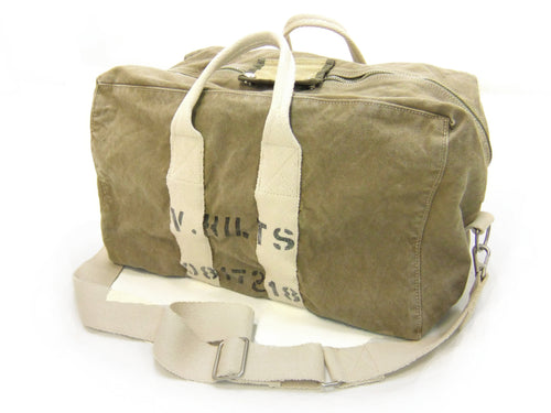 TOYS McCOY Men's Steve McQueen Aviator’s Kit Bag “V. HILTS” - Canvas Boston Duffel Bag Inspired by The Great Escape - Made in Japan (TMA2522 041 Khaki)