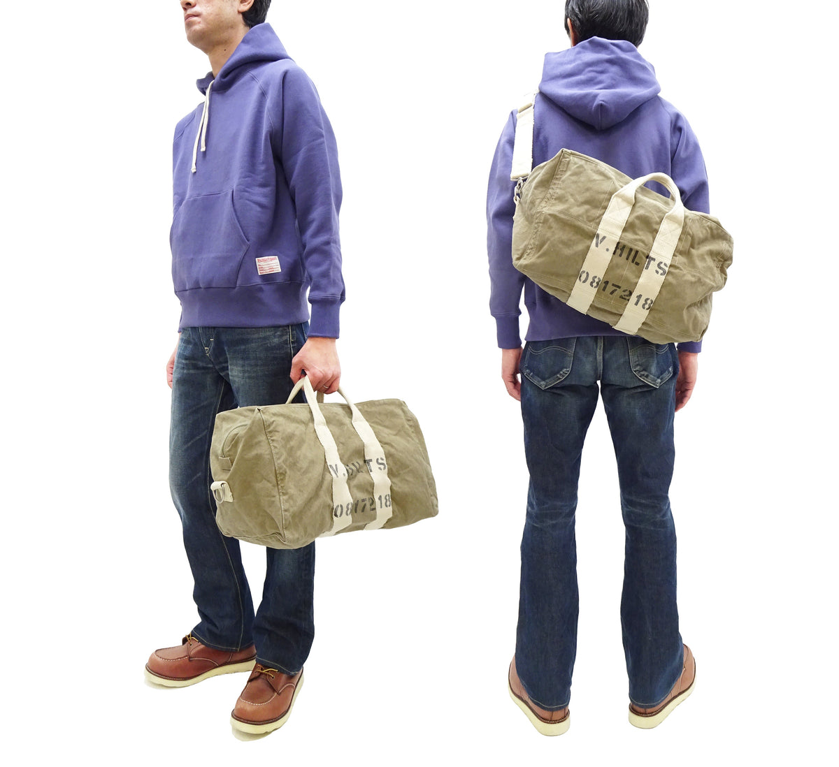 TOYS McCOY Men's Steve McQueen Aviator’s Kit Bag “V. HILTS” - Canvas Boston Duffel Bag Inspired by The Great Escape - Made in Japan (TMA2522 041 Khaki)
