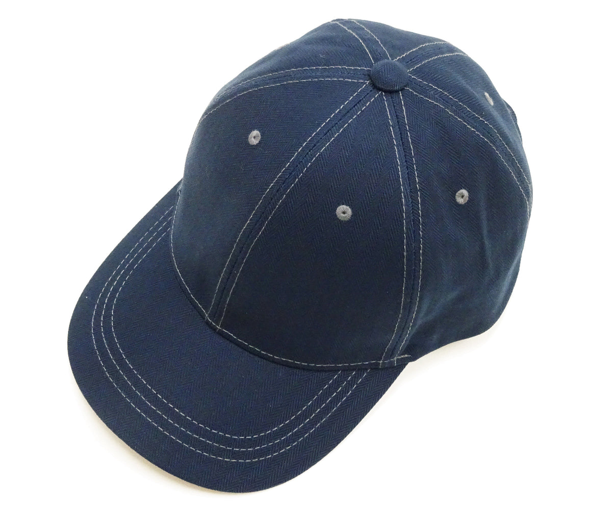 TOYS McCOY Men's Solid Baseball Cap (No Mesh) - Mid-Profile 6-Panel Cotton Herringbone Twill (HBT), Pre-Curved Brim, Leather Strap Back, Made in Japan (TMA2614 Color 120: Blue-Tinted Navy)