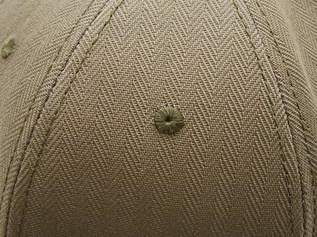 TOYS McCOY Men's Solid Baseball Cap (No Mesh) - Mid-Profile 6-Panel Cotton Herringbone Twill (HBT), Pre-Curved Brim, Leather Strap Back, Made in Japan (TMA2614 Color 040: Sand Beige)