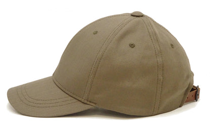 TOYS McCOY Men's Solid Baseball Cap (No Mesh) - Mid-Profile 6-Panel Cotton Herringbone Twill (HBT), Pre-Curved Brim, Leather Strap Back, Made in Japan (TMA2614 Color 040: Sand Beige)