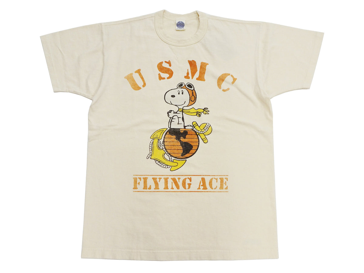 TOYS McCOY Graphic Loopwheel T-shirt - Men's Short Sleeve Flying Ace Snoopy x USMC Printed Tee TMC2527 Garment-Dyed Finish 040 Faded-Natural