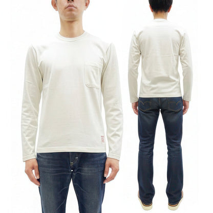TOYS McCOY Steve McQueen Inspired Long Sleeve Pocket T-Shirt - Men's Solid Color Loopwheeled Tee - TMC2543 011 Off-White