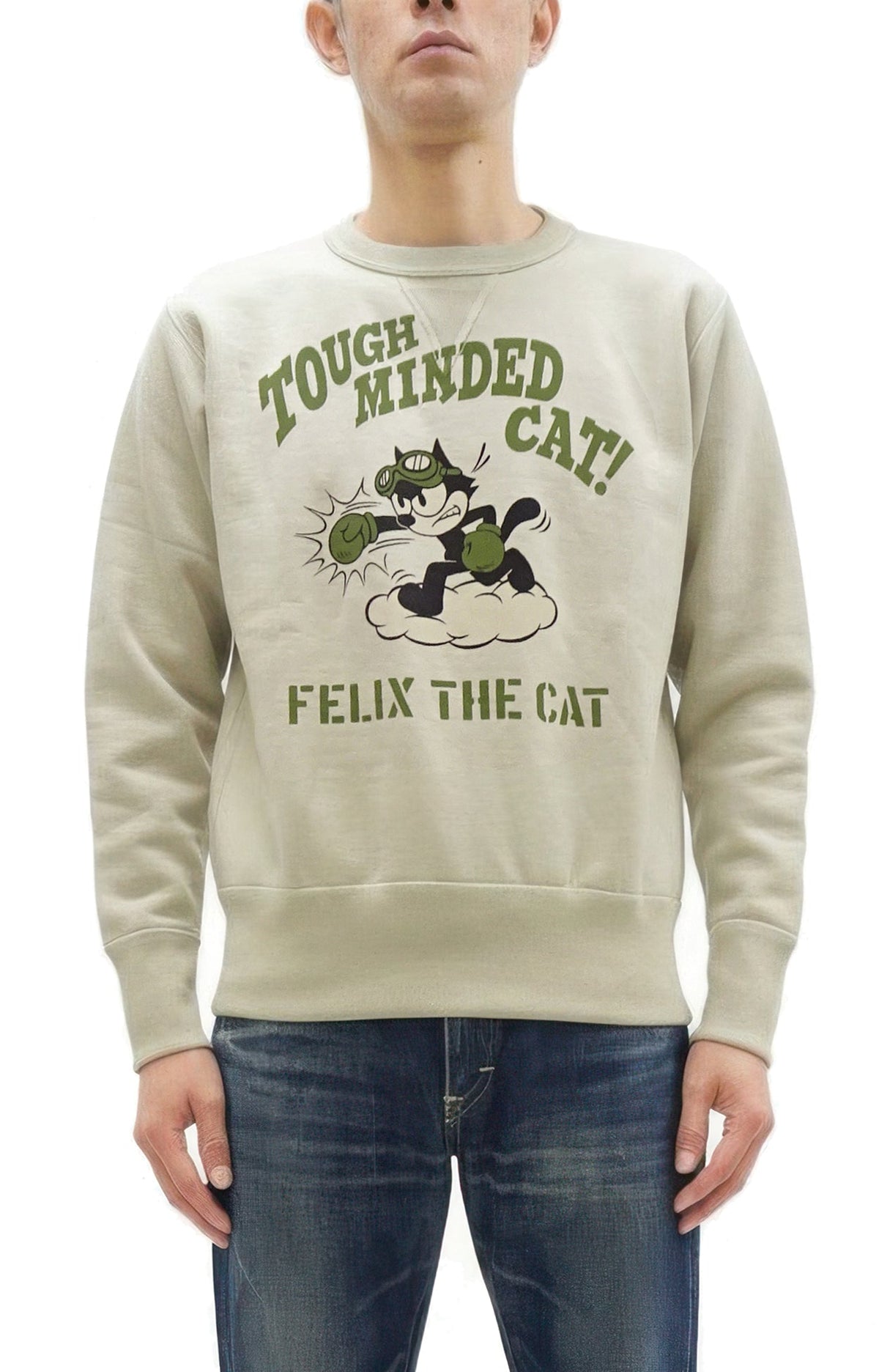 TOYS McCOY Men's Felix the Cat Sweatshirt - Vintage-Style Heavyweight Loopwheel Fleece - Made in Japan (TMC2547 041 Sand)